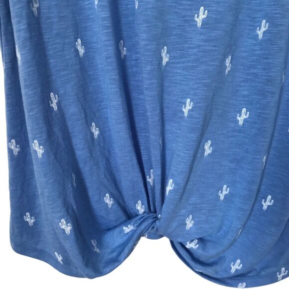 Izod Womens Top XXL Blue Cactus Printed Tee T-Shirt Cap Sleeve Twist Hem Tunic - Picture 5 of 13